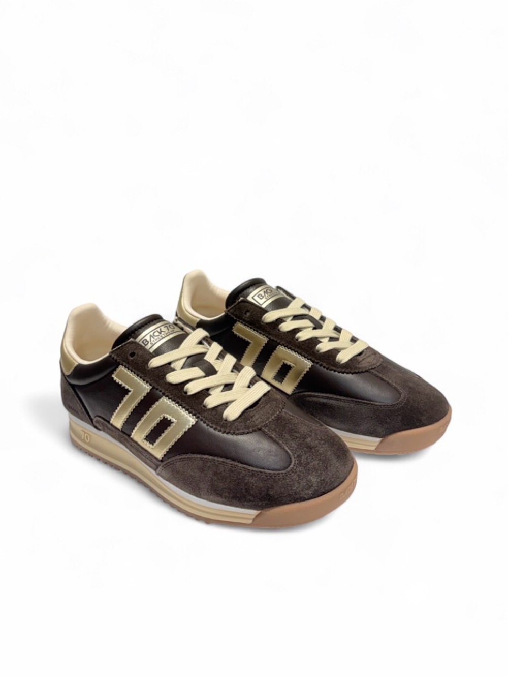 Women's Dark Brown and Gold Retro Trainer Sneakers - Picture 3 of 6